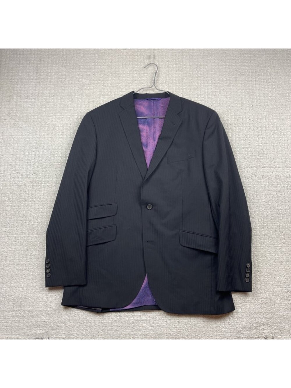 Ted Baker London Endurance Blazer 42R Black Strip Wool Sport Coat Purple Paisley